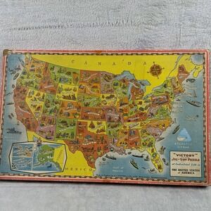 VINTAGE Victory Plywood‎ Jig Saw Puzzle Industrial Life in United States Map